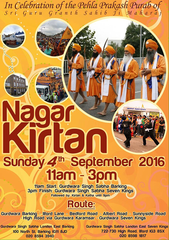 Nagar Kirtan 4th Sept 2016 from Barking to Seven Kings